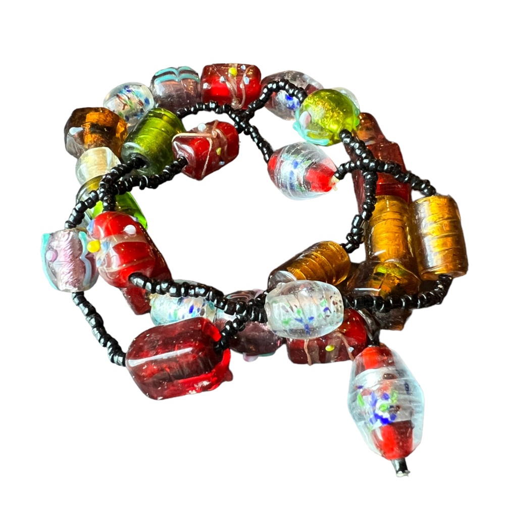 Set of three glass beaded stretch bracelets